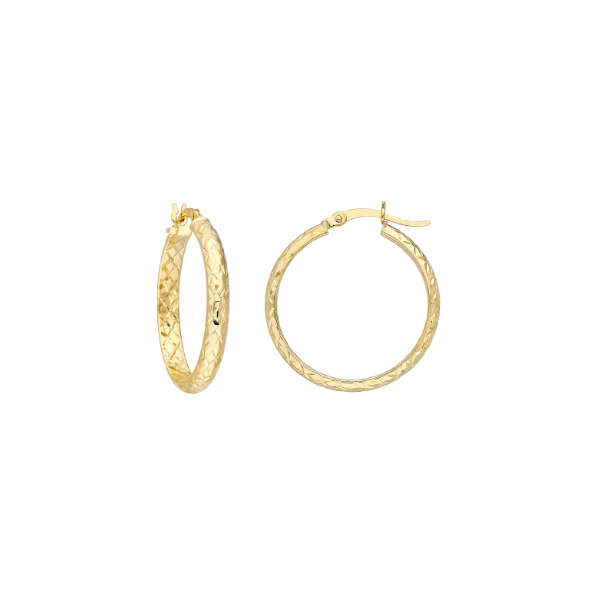 14K YG INSIDE/OUTSIDE DIA CUT HOOP EARRING 3 X 25MM Lennon's W.B. Wilcox Jewelers New Hartford, NY