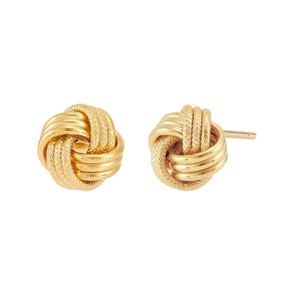 14KT YG POLISHED SWIRL LOVE KNOT STUDS 10MM Lennon's W.B. Wilcox Jewelers New Hartford, NY