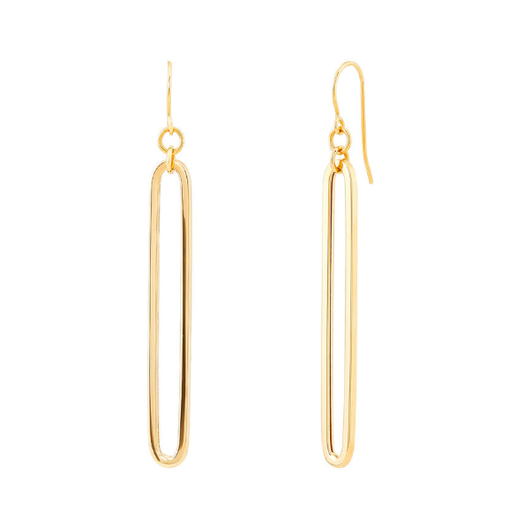 14KT YG POLISHED OPEN LONG PAPERCLIP EARRINGS Lennon's W.B. Wilcox Jewelers New Hartford, NY