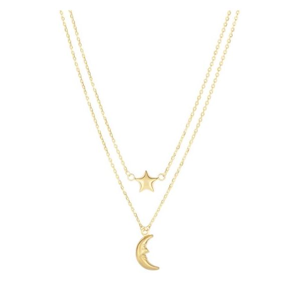 14KYG LAYERED NECKLACE W/ MOON AND STAR ELEMENTS Lennon's W.B. Wilcox Jewelers New Hartford, NY