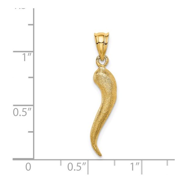 14KT YG BRUSHED 3D ITALIAN HORN PENDANT Image 2 Lennon's W.B. Wilcox Jewelers New Hartford, NY