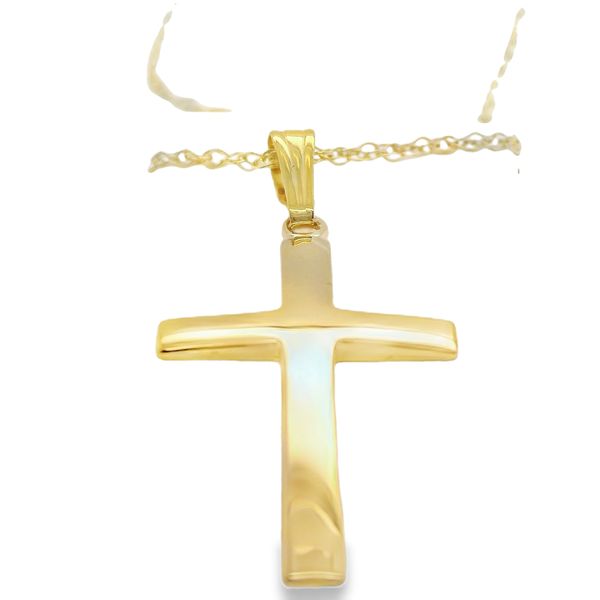 14K YG POLISHED CROSS ON 18" 14K ROPE CHAIN Lennon's W.B. Wilcox Jewelers New Hartford, NY