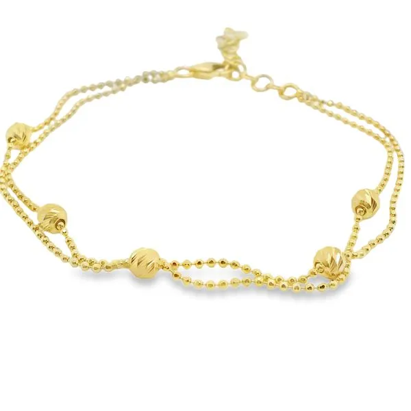 14KT YG DOUBLE ROWS W/BEAD STATION BRACELET 8.25 " Lennon's W.B. Wilcox Jewelers New Hartford, NY