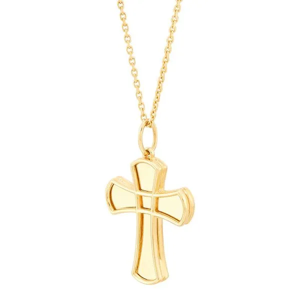 14K YELLOW GOLD OUTLINED CROSS ON 17" CHAIN W/ EXTENDER  Image 2 Lennon's W.B. Wilcox Jewelers New Hartford, NY