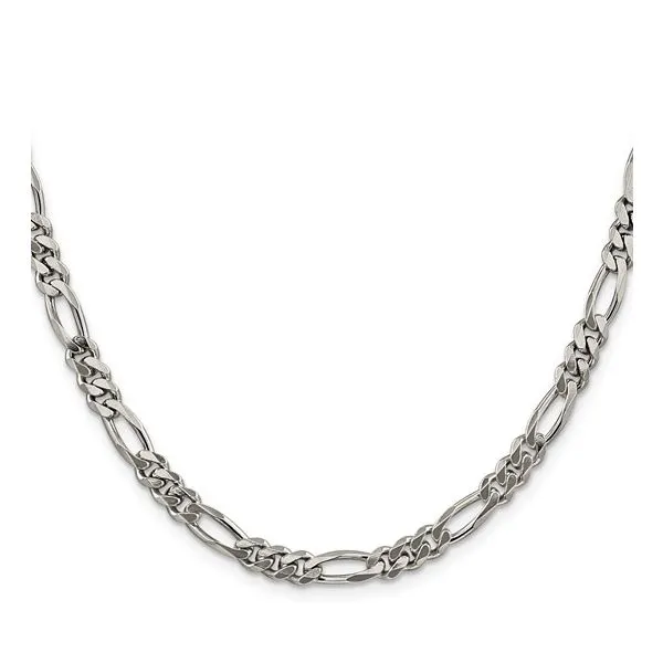 STERLING SILVER RHODIUM PLATED 5.25MM FIGARO CHAIN 22 INCH Lennon's W.B. Wilcox Jewelers New Hartford, NY