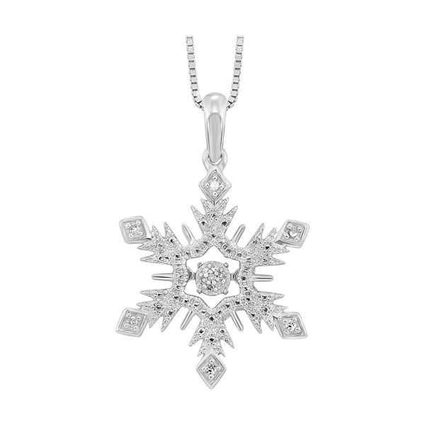 Sterling Snowflake  with 13 Round Diamonds .05CTTW Pendant on 18" Box Chain Lennon's W.B. Wilcox Jewelers New Hartford, NY