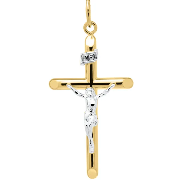 14KT TWO TONE YGF CRUCIFIX PENDANT W/ 24" CHAIN Lennon's W.B. Wilcox Jewelers New Hartford, NY