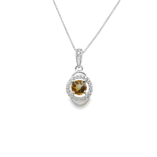 SS 5MM ROUND CITRINE W/ CZ HALO PENDANT WITH 18'' BOX CHAIN Lennon's W.B. Wilcox Jewelers New Hartford, NY