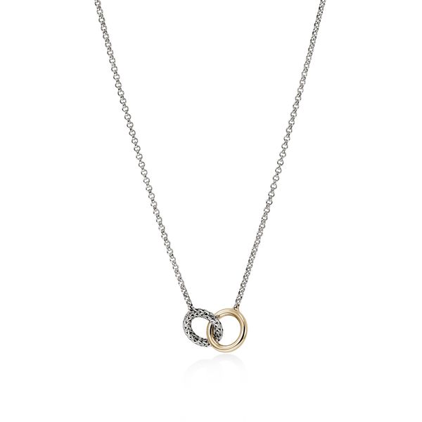 STERLING SILVER 2MM MINI ROLO CHAIN WITH 14KYG CIRCLE INTERLINKING NECKLACE 16-18 INCHES Lennon's W.B. Wilcox Jewelers New Hartford, NY