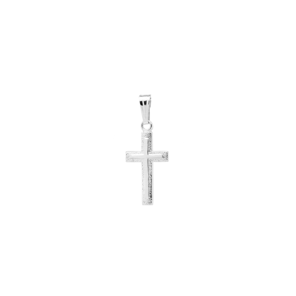 SS CROSS WITH RAISED POLISHED CENTER ON TEXTURED BACKGROUND ON 18" CHAIN36.61 Lennon's W.B. Wilcox Jewelers New Hartford, NY