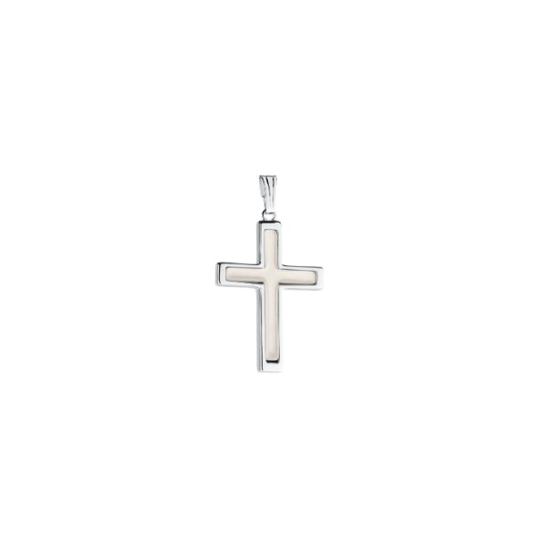 SS CROSS PENDANT WITH M.O.P. CENTER ON 18" CHAIN Lennon's W.B. Wilcox Jewelers New Hartford, NY