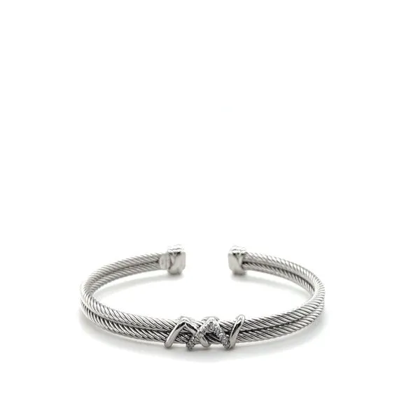 Sterling Silver 2 ROW CUFF BANGLE  Bracelet With 0.05Tw Round Diamonds Lennon's W.B. Wilcox Jewelers New Hartford, NY