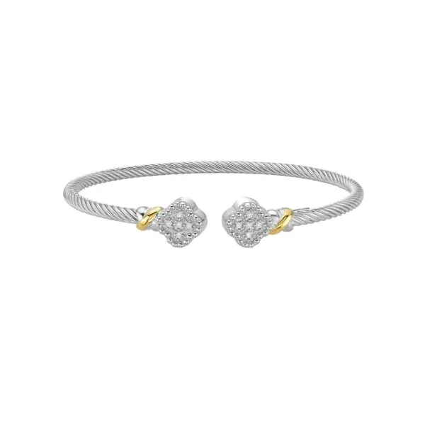 SS 18k Clover Cuff Bangle w .1ct Diamonds Lennon's W.B. Wilcox Jewelers New Hartford, NY