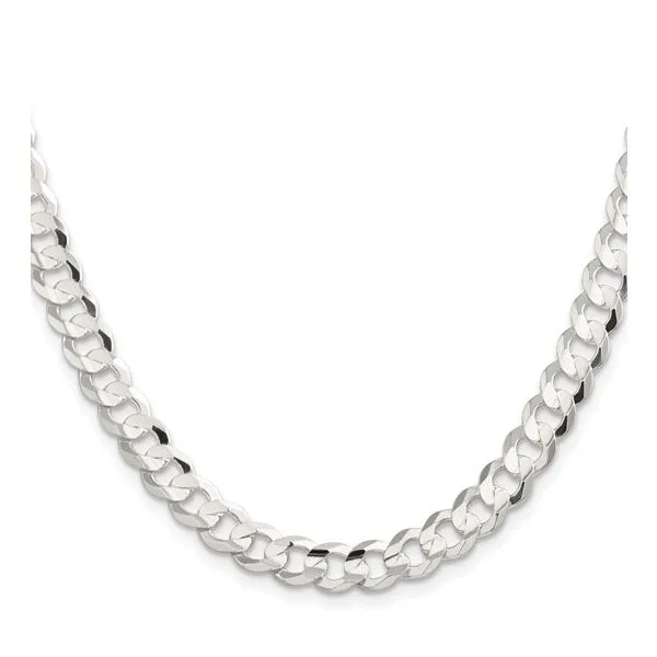 SS RHODIUM PLATED CONCAVE BEVELED CURB CHAIN BRACELET 8IN BRACELET Lennon's W.B. Wilcox Jewelers New Hartford, NY