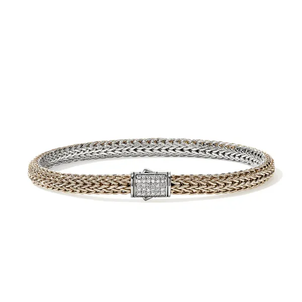14 KARAT YELLOW AND STERLING SILVER DIAMOND PAVE REVERSIBLE BRACELET Lennon's W.B. Wilcox Jewelers New Hartford, NY