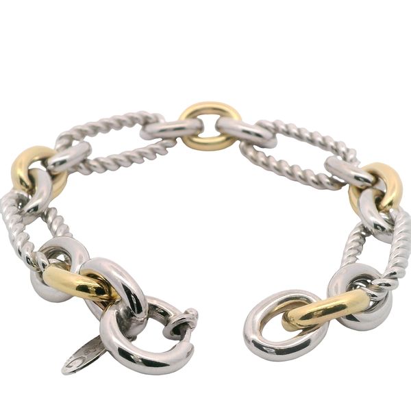 7.75" STERLING SILVER AND 18K YG LINK BRAC WITH LG. FANCY SPRING CLASP Lennon's W.B. Wilcox Jewelers New Hartford, NY
