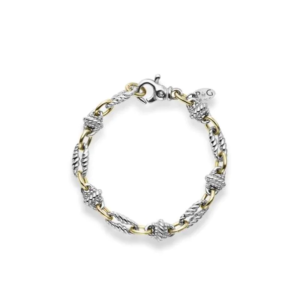 SILVER/18KY 7.5" BRACELET W/ YELLOW POL LINKS AND TEXTURED SILVER LINKS19.6G Lennon's W.B. Wilcox Jewelers New Hartford, NY