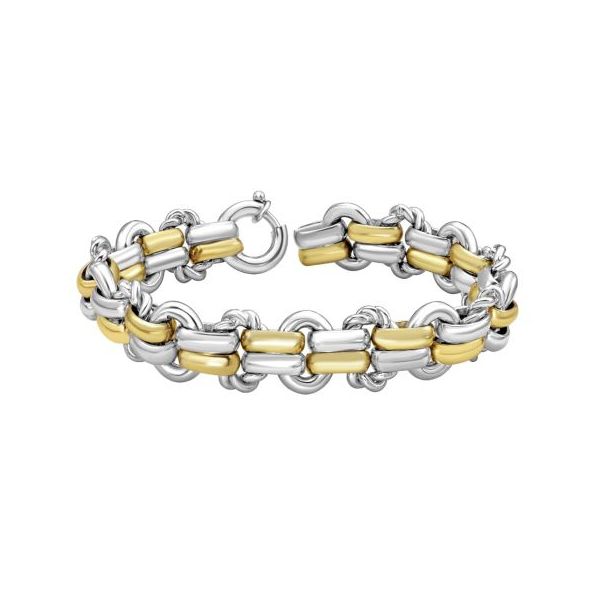 7.25" STERLING SILVER AND 18K YG "ITALIAN CABLE" LINK BRAC WITH LG FANCY SPRING CLASP Lennon's W.B. Wilcox Jewelers New Hartford, NY