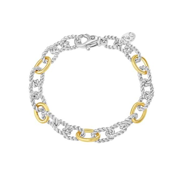 7.5" STERLING SILVER AND 18K YG "SAN ZENO" LINK BRAC. WITH SS LOBSTER CLAW Lennon's W.B. Wilcox Jewelers New Hartford, NY