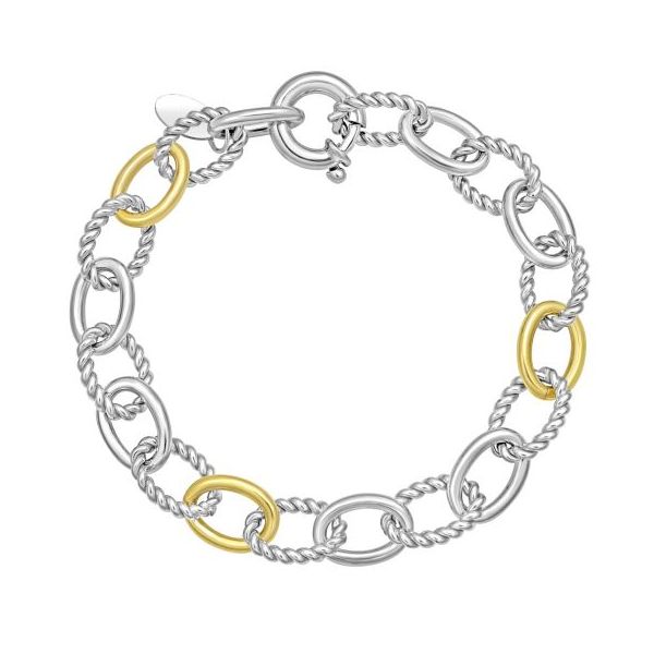 7.5" STERLING SILVER AND 18K YG "ITALIAN CABLE" LINK BRAC WITH SRING RING Lennon's W.B. Wilcox Jewelers New Hartford, NY