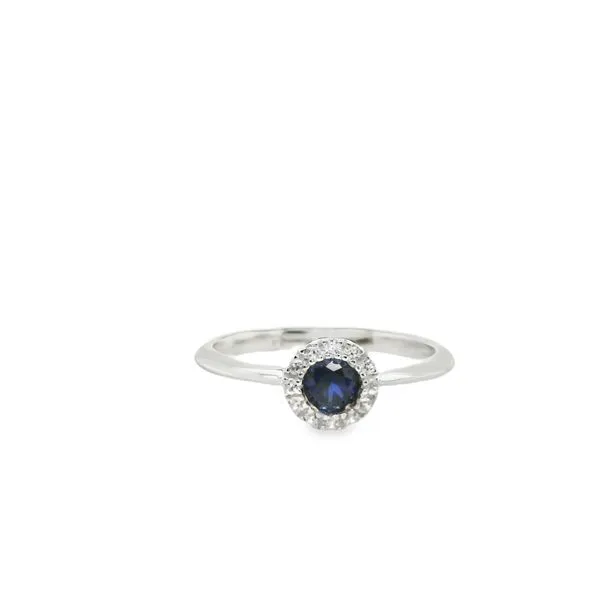 STERLING SILVER RING WITH 4MM LAB SAPPHIRE AND CZ HALO Lennon's W.B. Wilcox Jewelers New Hartford, NY