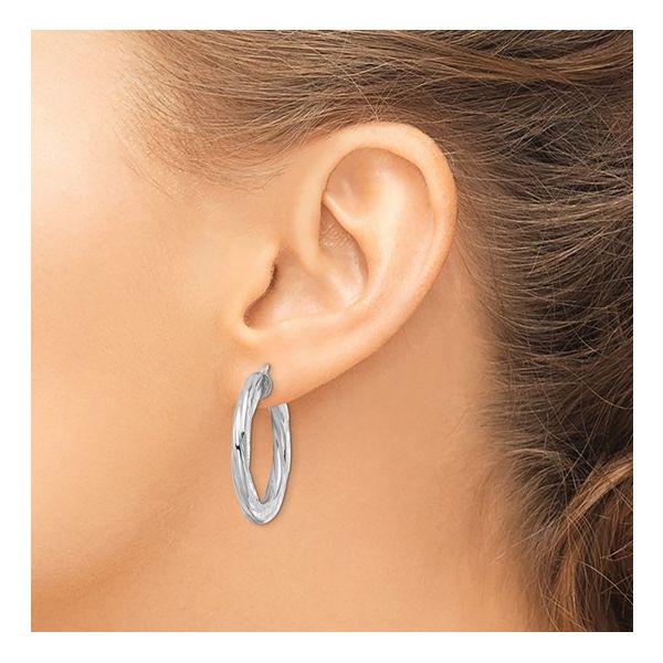 Sterling Silver Rhodium Plated Diamond Cut Twisted Hoops Image 2 Lennon's W.B. Wilcox Jewelers New Hartford, NY