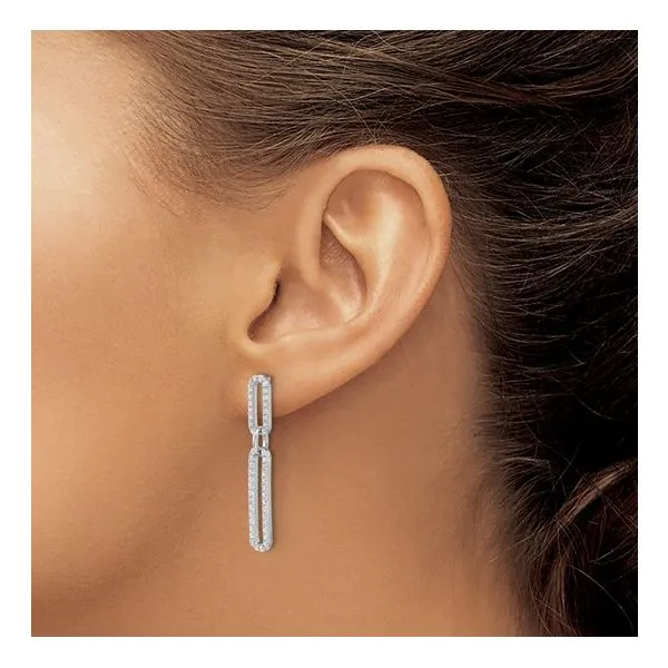 Sterling Silver Rhodium Plated Polished CZ Paperclip Post Earrings Image 2 Lennon's W.B. Wilcox Jewelers New Hartford, NY