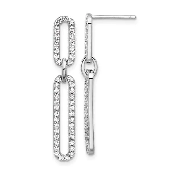 Sterling Silver Rhodium Plated Polished CZ Paperclip Post Earrings Lennon's W.B. Wilcox Jewelers New Hartford, NY