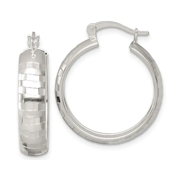 STERLING SILVER POLISHED DIAMOND-CUT ROUND HOOP EARRINGS Lennon's W.B. Wilcox Jewelers New Hartford, NY
