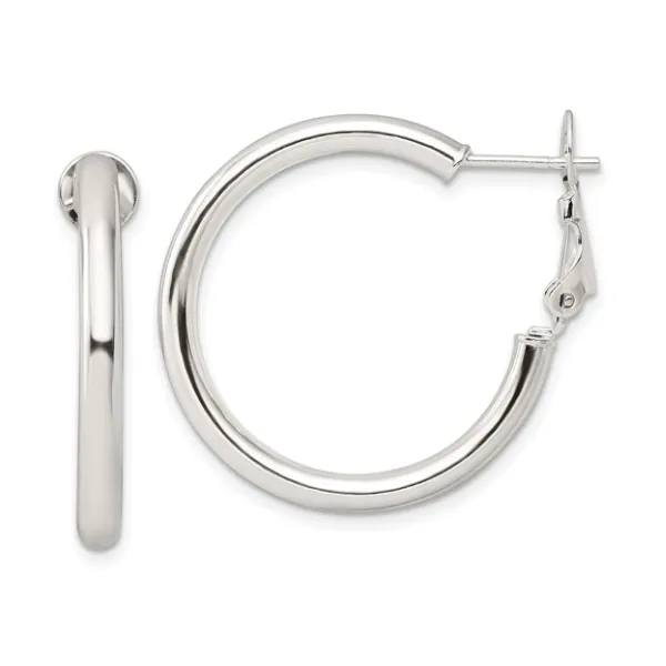 STERLING SILVER POLISHED 3.25MM OMEGA BACK ROUND HOOP EARRINGS Lennon's W.B. Wilcox Jewelers New Hartford, NY