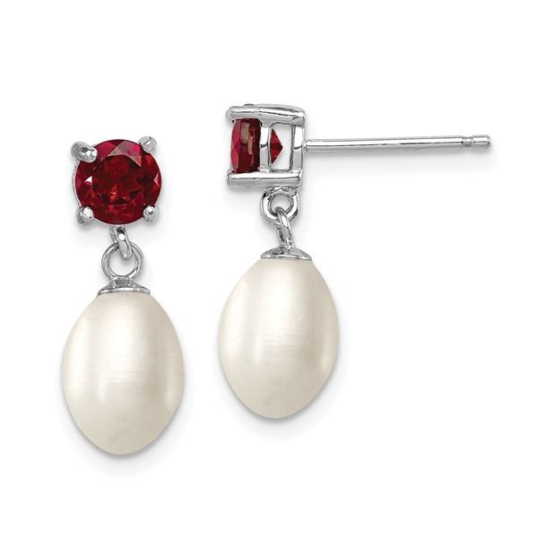 EarringsS.S.POST EARRING WITH GEN. GARNET AND FW CULTURED PEARL 7-8 MM  DANGLE Lennon's W.B. Wilcox Jewelers New Hartford, NY