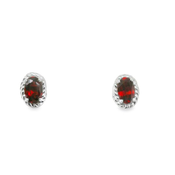 STERLING SILVER GENUINE GARNET 6X4 OVAL EARRINGS WITH ROPE TWIST EDGE Lennon's W.B. Wilcox Jewelers New Hartford, NY