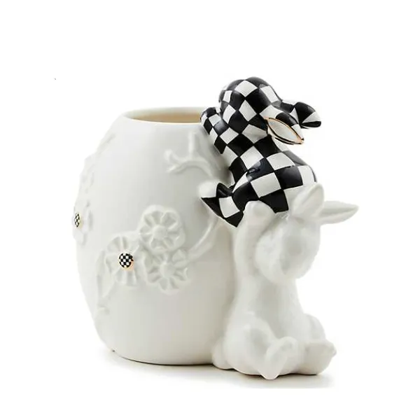 MACKENZIE-CHILDS WHITE RABBIT CERAMIC CLIMBING BUNNIES VASE Lennon's W.B. Wilcox Jewelers New Hartford, NY