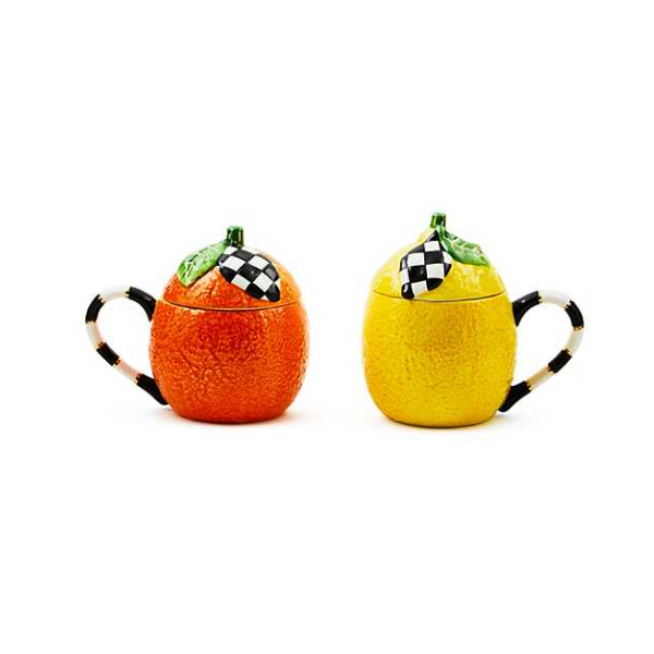 MACKENZIE-CHILDS TUTTI FRUTTI LIDDED MUGS SET OF 2 Lennon's W.B. Wilcox Jewelers New Hartford, NY