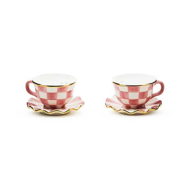 MACKENZIE-CHILDS ROSY CHECK TEACUP SALT & PEPPER SET Lennon's W.B. Wilcox Jewelers New Hartford, NY