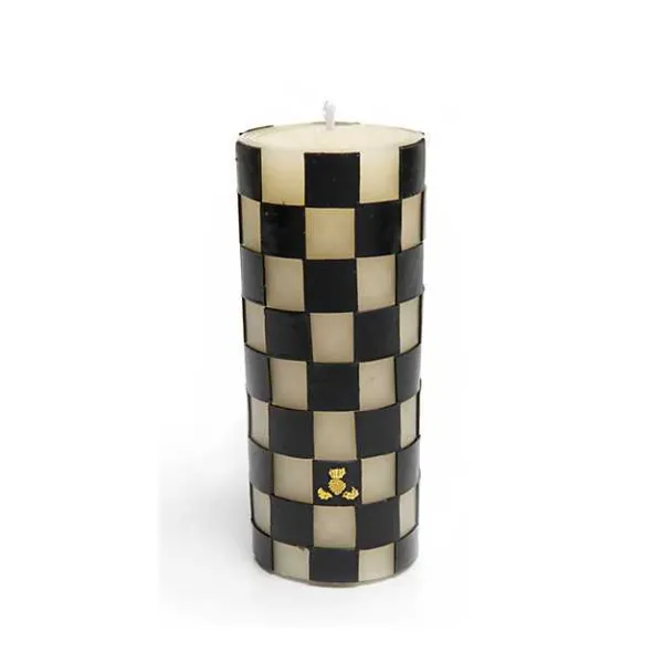 MACKENZIE-CHILDS CHECK 6" BLACK PILLAR CANDLE Lennon's W.B. Wilcox Jewelers New Hartford, NY