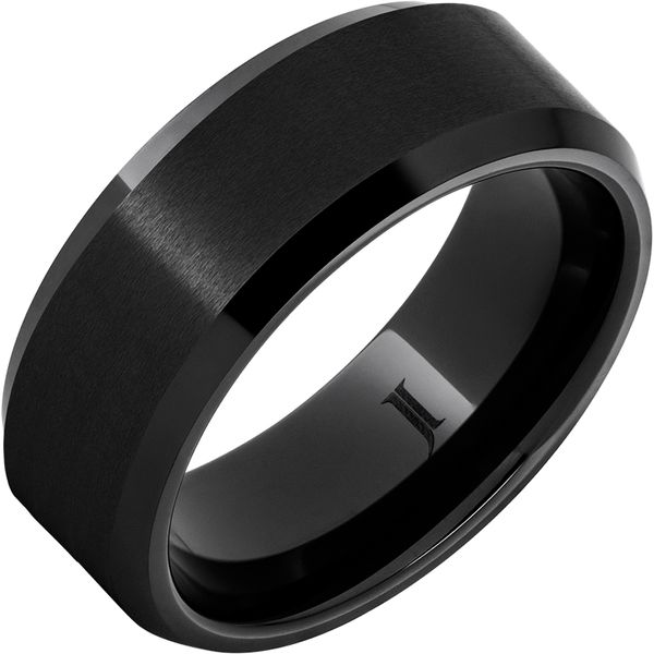 8MM BLACK CERAMIC SATIN BEVEL WEDDING BAND Lennon's W.B. Wilcox Jewelers New Hartford, NY
