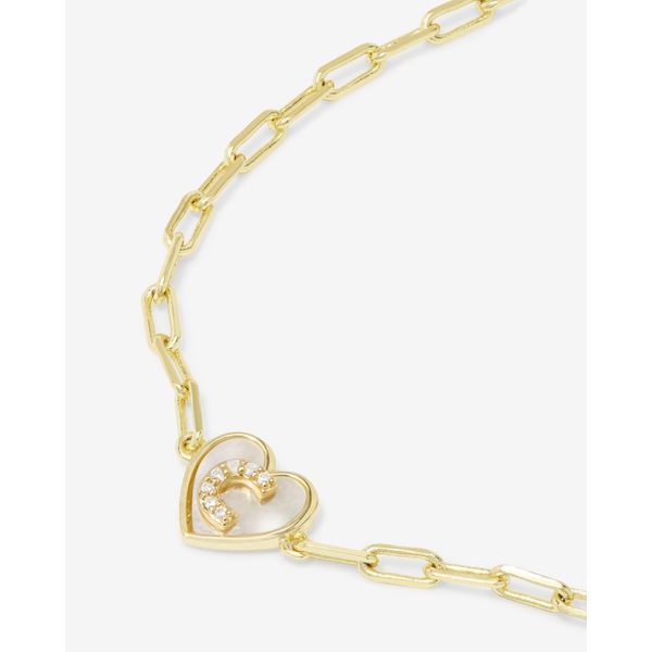 LOVE LETTERS HEART BRAC. GOLD PLATED OVER SILVER WITH MOP HEART AND CZ INITIAL  "C" Lennon's W.B. Wilcox Jewelers New Hartford, NY