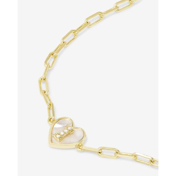 LOVE LETTERS HEART BRAC. GOLD PLATED OVER SILVER WITH MOP HEART AND CZ INITIAL  "I" Lennon's W.B. Wilcox Jewelers New Hartford, NY