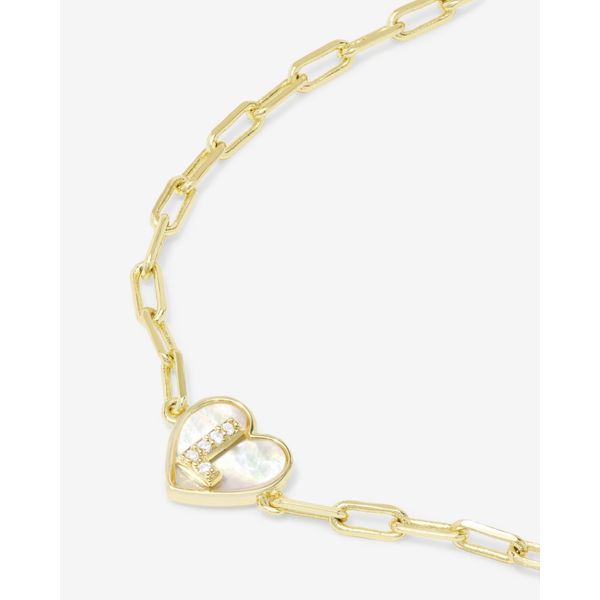 LOVE LETTERS HEART BRAC. GOLD PLATED OVER SILVER WITH MOP HEART AND CZ INITIAL  "L" Lennon's W.B. Wilcox Jewelers New Hartford, NY
