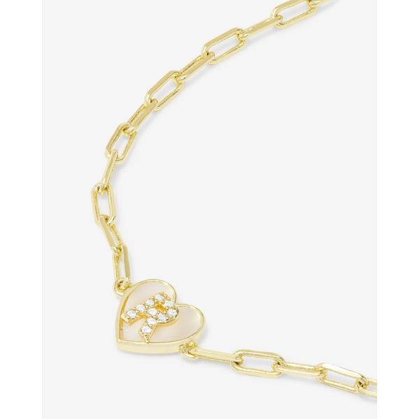 LOVE LETTERS HEART BRAC. GOLD PLATED OVER SILVER WITH MOP HEART AND CZ INITIAL  "R" Lennon's W.B. Wilcox Jewelers New Hartford, NY
