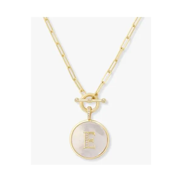 LOVE LETTERS MEDALLION NECKLACE 18K GOLD PLATED OVER BRASS "E" Lennon's W.B. Wilcox Jewelers New Hartford, NY