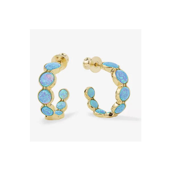 SHE'S AN ICON BLUE OPAL HOOPS .75' 18K GOLD PLATED OVER BRASS Lennon's W.B. Wilcox Jewelers New Hartford, NY