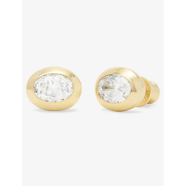 MELINDA MARIA SHE'S A BOSS 8MM STUD EARRINGS YELLOW METAL, CLEAR STONE Lennon's W.B. Wilcox Jewelers New Hartford, NY