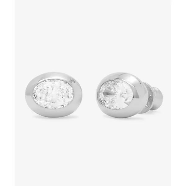 MELINDA MARIA SHE'S A BOSS 8MM STUD EARRINGS SILVER, CLEAR STONE Lennon's W.B. Wilcox Jewelers New Hartford, NY