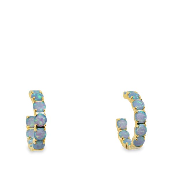OH SHE FANCY  1" BLUE OPAL INSIDE/OUTSIDE HOOPS W/ SYN STONES  18K GOLD PLATED OVER BRASS Lennon's W.B. Wilcox Jewelers New Hartford, NY