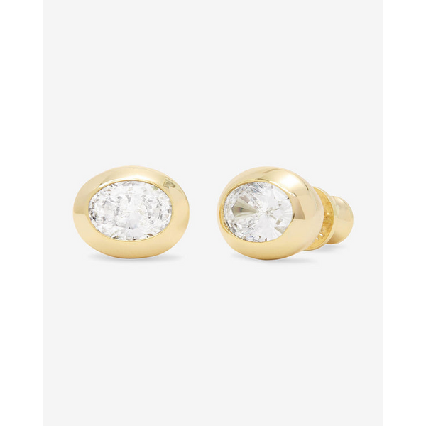 SHE'S A BOSS  OVAL CZ BEZEL SET EARRINGS 18K GOLD PLATED OVER BRASS Lennon's W.B. Wilcox Jewelers New Hartford, NY