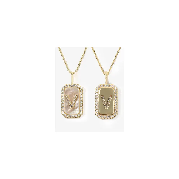 LOVE LETTERS DOUBLE SIDED NECKLACE - LETTER "V" 18K GOLD PLATED OVER BRASS Lennon's W.B. Wilcox Jewelers New Hartford, NY