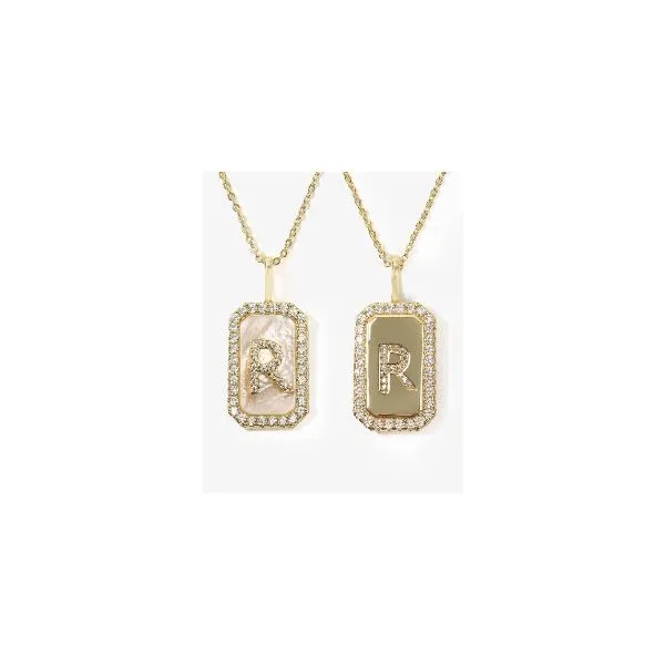 LOVE LETTERS DOUBLE SIDED NECKLACE - LETTER "R" 18K GOLD PLATED OVER BRASS Lennon's W.B. Wilcox Jewelers New Hartford, NY