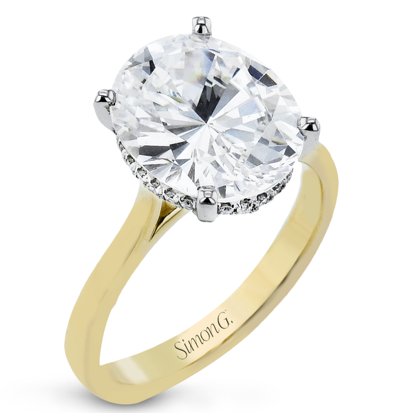 18KT TT ENG RING CONTAINING ONE OVAL CZ WITH HIDDEN 16 ROUND DIAMOND HALO .06CTTW Lennon's W.B. Wilcox Jewelers New Hartford, NY